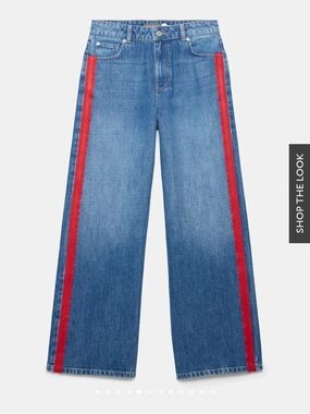 Commense Blue Wide-Leg Jeans with Red Side Stripes